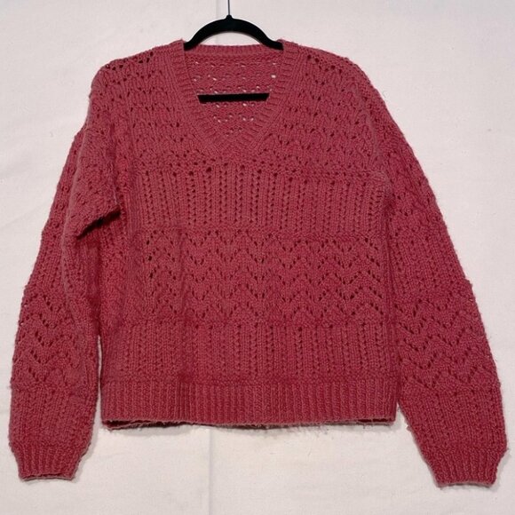 Handmade Women’s Hand Knit Pink V Neck Sweater L - Picture 4 of 10